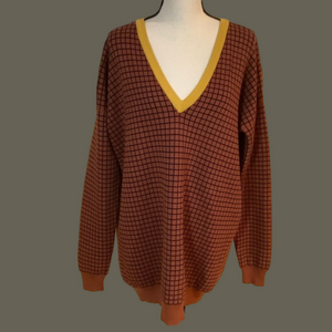 Plan C Knit Rust Geometric Jacquard V-Neck Oversized Pullover Sweater Sz-12/48